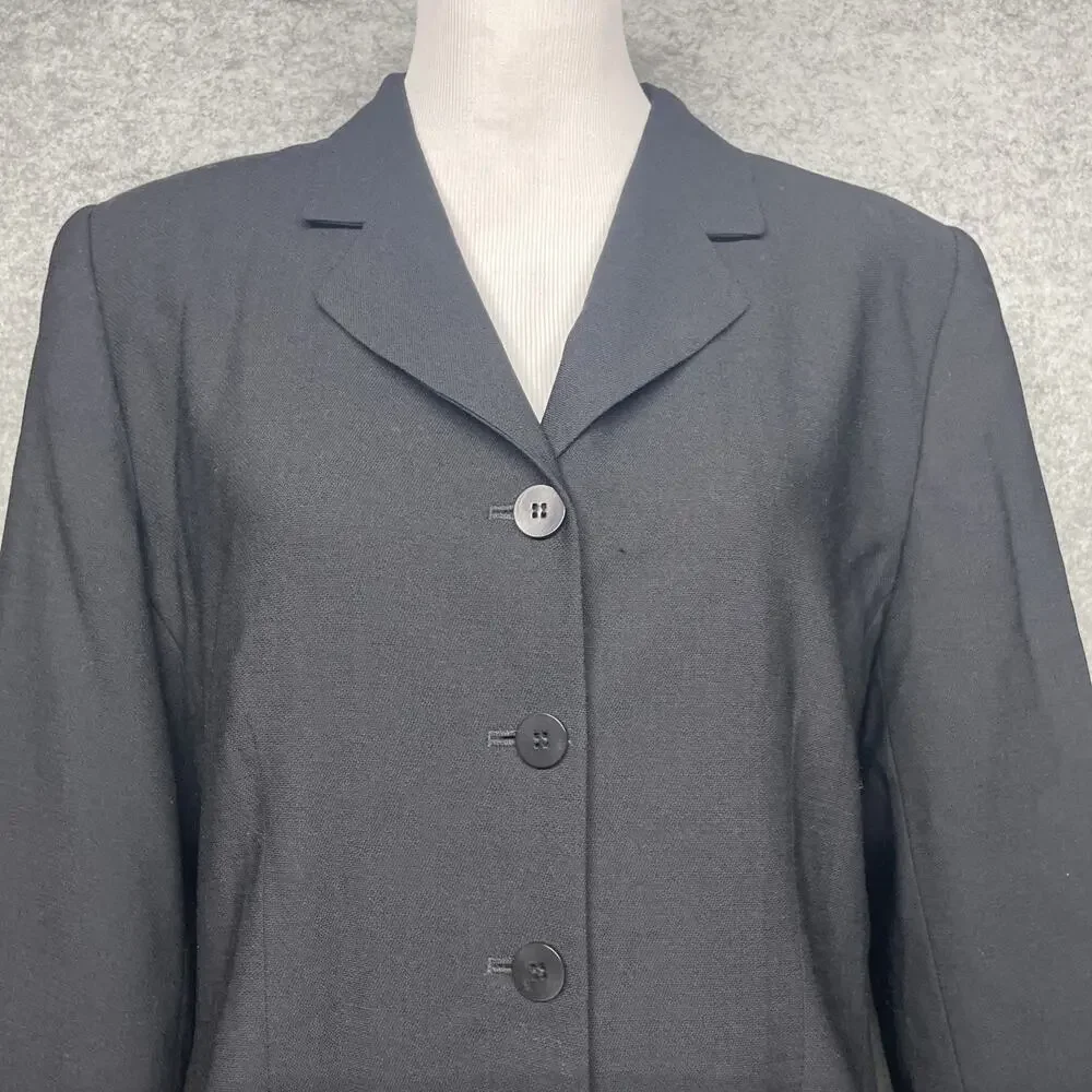 Vtg Nordstrom Blk Worsted Wool Longline Blazer Women 12 USA Made Career Classic